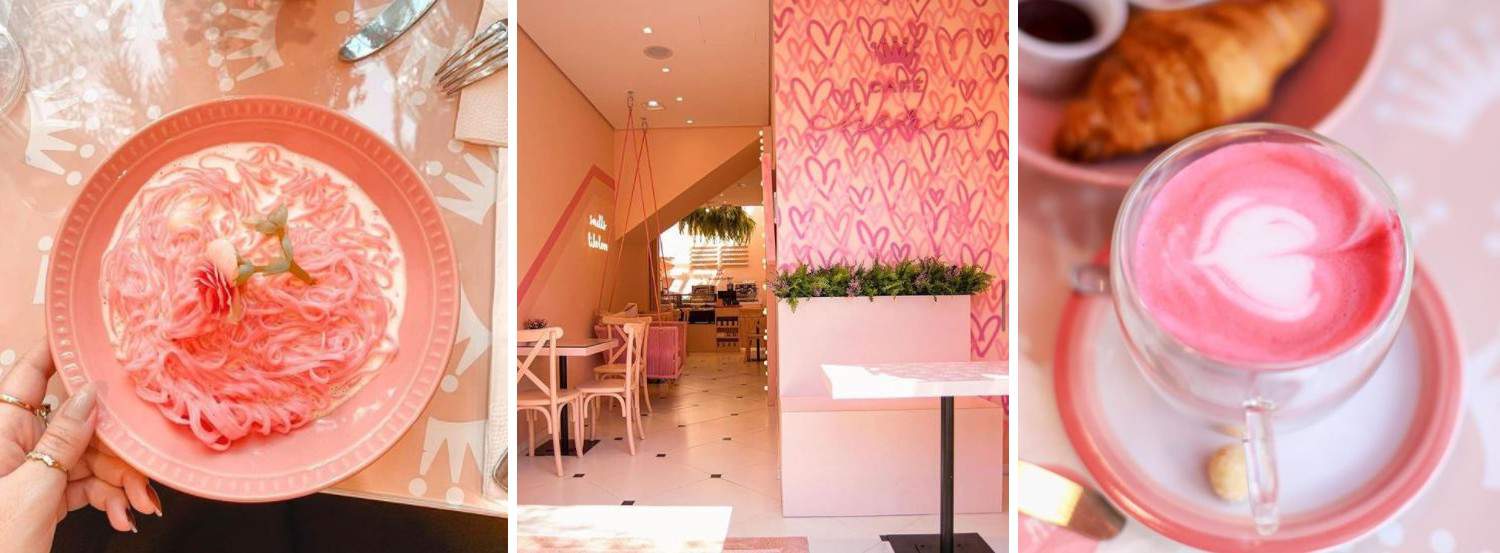 Cafeteria em São Paulo aposta em cor de rosa do café ao macarrão
